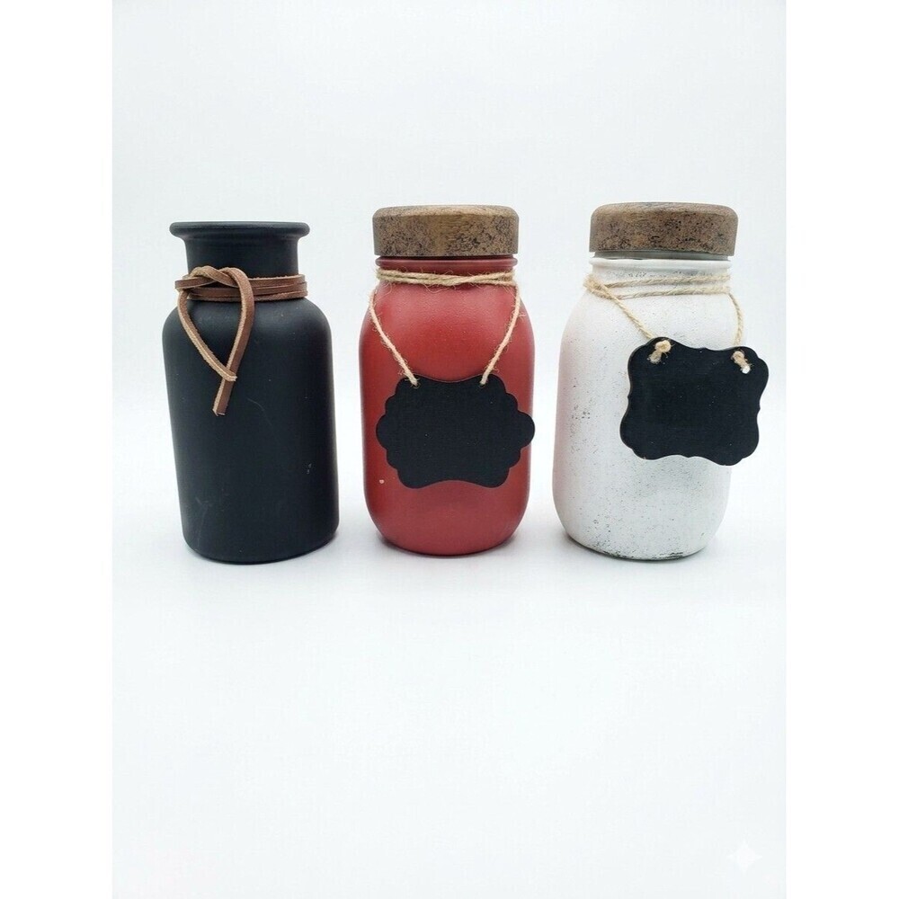 Decorative Glass Milk Bottles with Chalkboard Labels - Set of 3 - Rustic Kitchen